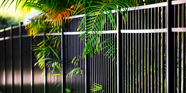 Aluminum fence with palm leaves